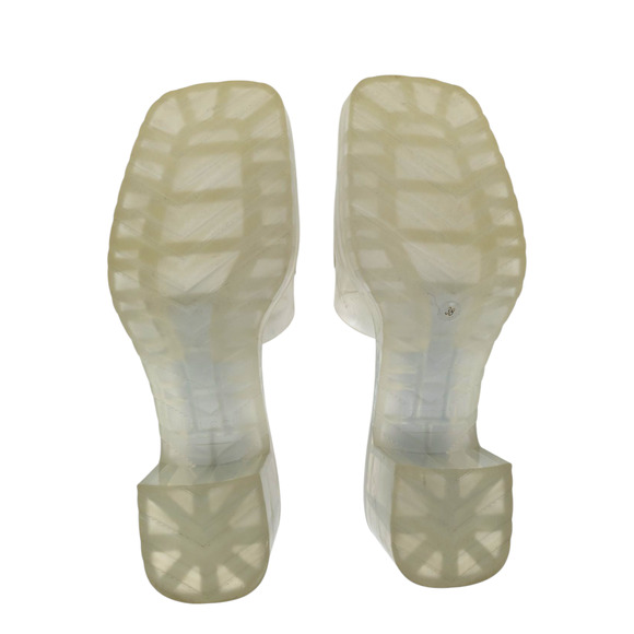 Gucci Clear Jelly Sandals Size 38 Block Heel Square Toe Logo Strap - Picture 6 of 10